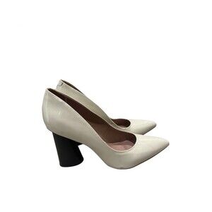 Maeve Womens Mary Jane Block Heel Pumps Cream Patent Leather Pointed Toe 40